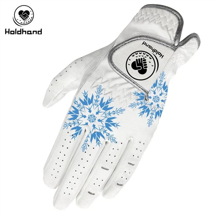 Blue Snowflake Print Cimdi Cabretta Leather Sieviešu golfa cimdi